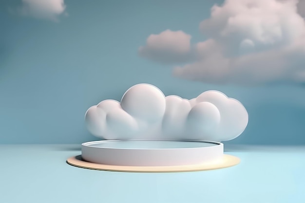 A round blue podium with a cloud on it generative ai