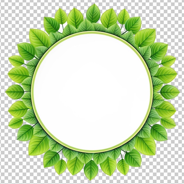 a round border with four green leaves on transparent background