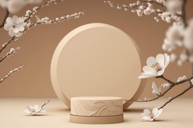 A round box with a flower on the background of a circle.