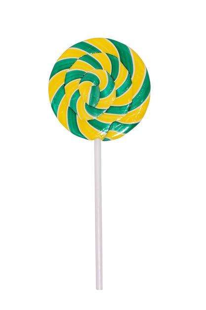 Round bright yellowgreen lollipop ia spiral form isolated on a white background