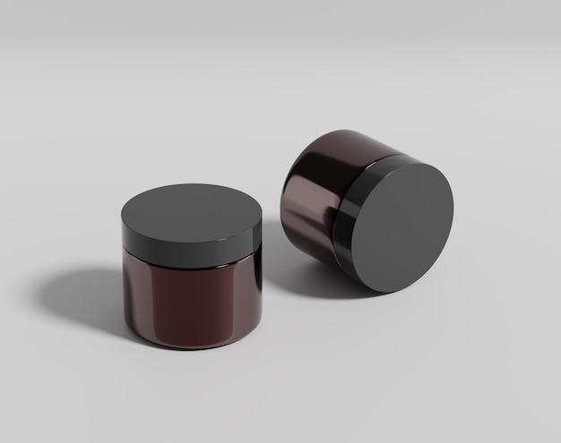 A round brown plastic cream bottle with a box, 3d rendering, 3d illustration