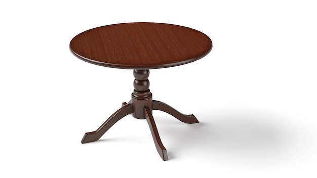 Round brown wooden retro table Dining table isolated on white background Clipping path included