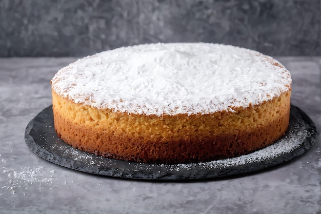 Photo a round cake covered in powdered sugar