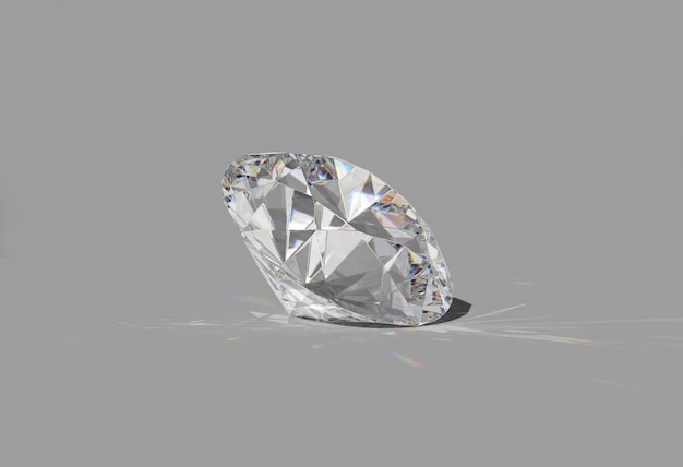 Round diamond cut on shiny white background back light shiny caustic rays 3D render