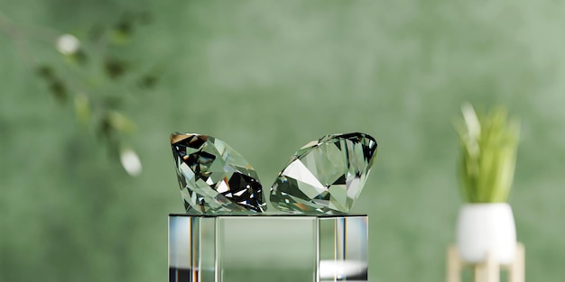 Round diamonds with blurred background soft focus 3d rendering