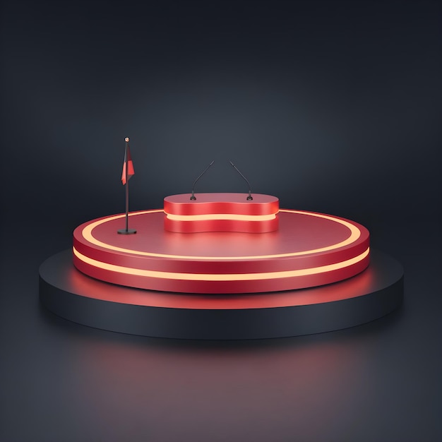 Photo a round display with a red and black base that says  the red light