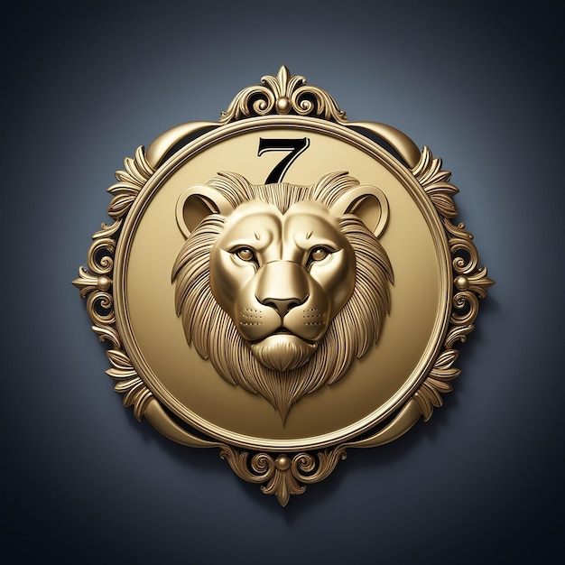 Photo a round emblem with a lion face and the number 7 on it