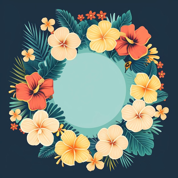 Round flower frame with tropical blooms flat design front view