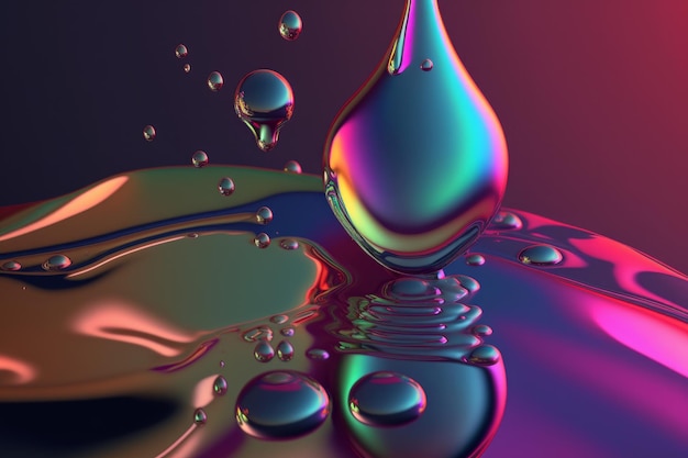 Round forms liquid in neon glossy gradient texture Generative AI