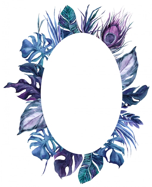 Round Frame Exotic Bird feathers and tropical leaves Wreath 