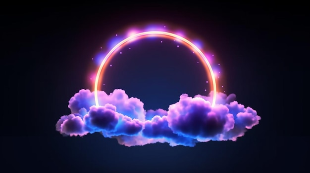 A round frame with clouds and stars in the sky generative ai