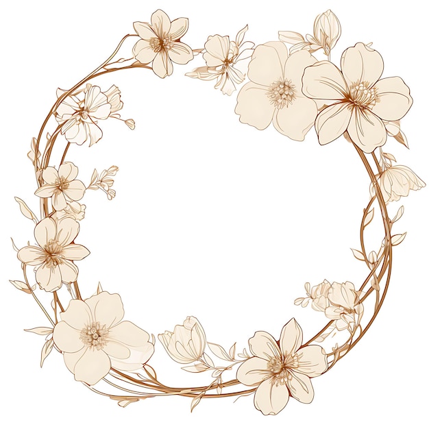 a round frame with flowers and leaves on it