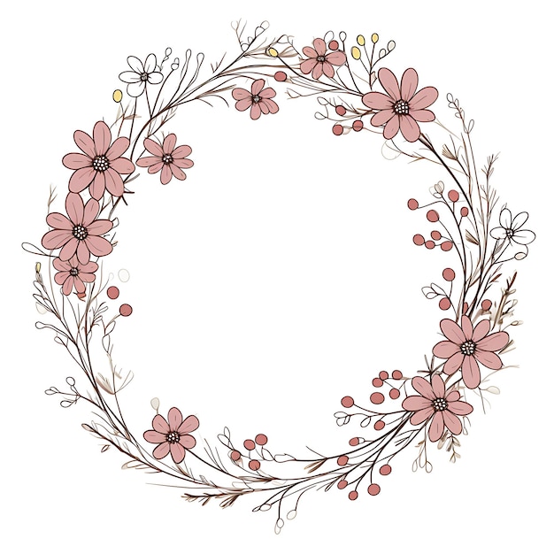 Photo a round frame with flowers and leaves on it