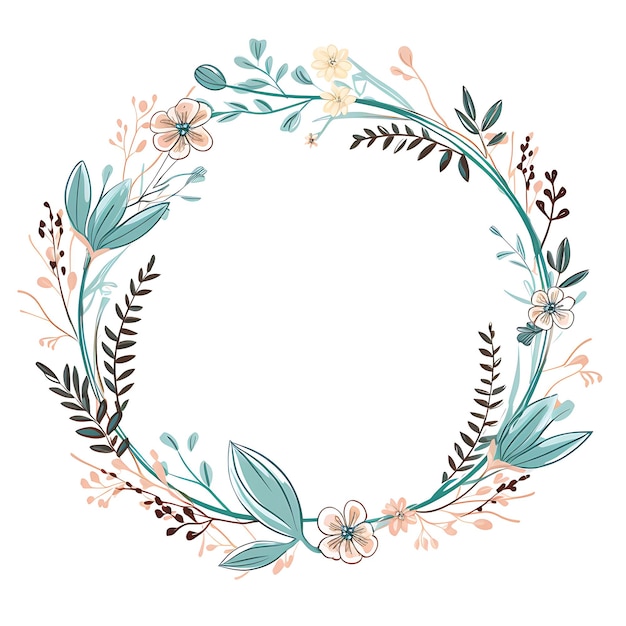 a round frame with flowers and leaves and a picture of a circle