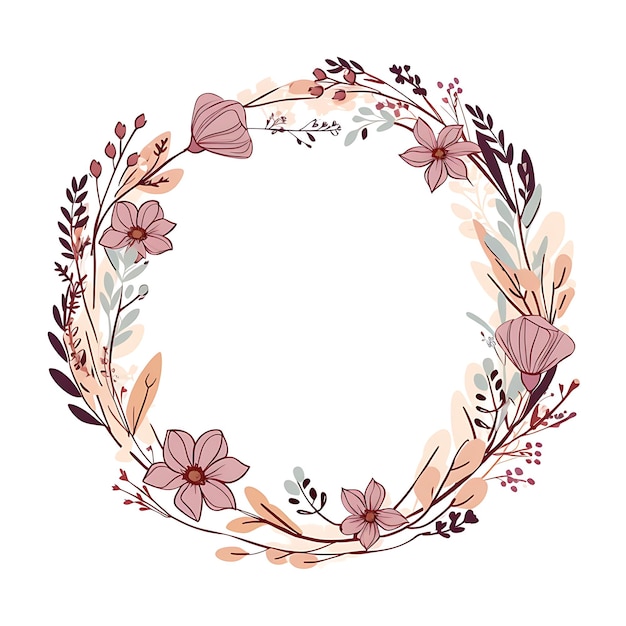 Photo a round frame with flowers and leaves and a picture of a circle