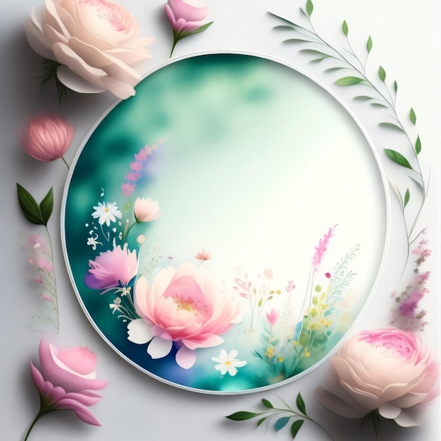 A round frame with flowers and a place for text