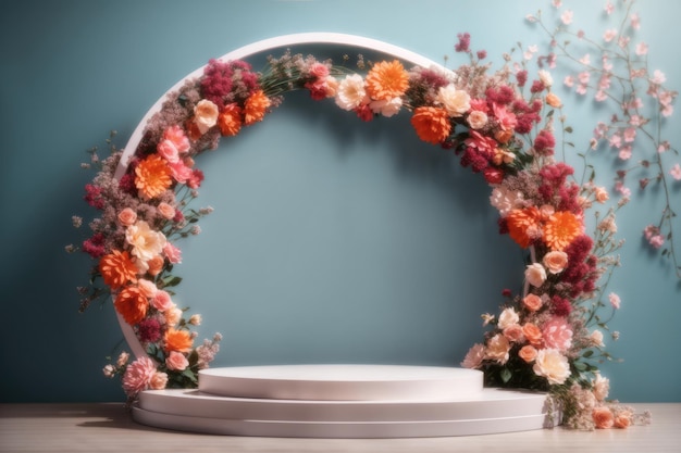 round frame with flowers presentation studio background ai generative