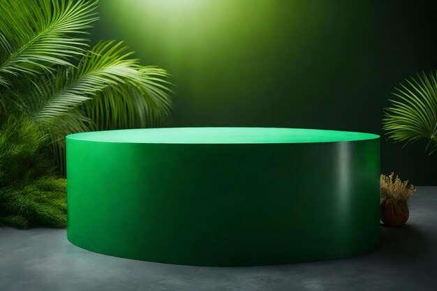 Round green plastic podium scenery with granite in the photo studio hyperrealistic materials