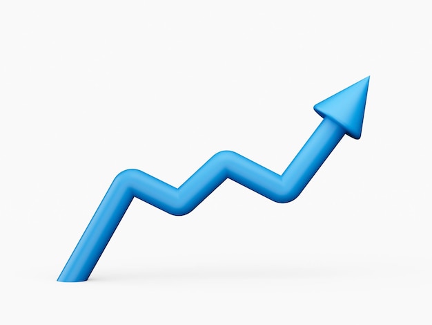 Round Growth Arrow Up blue shiny 3d graphs 3d illustration isolated background