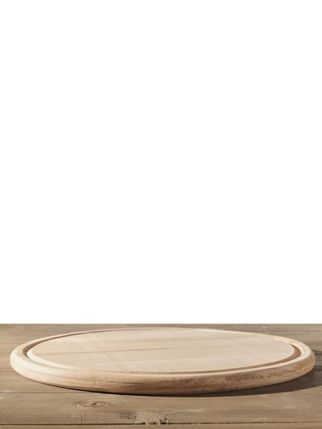 Round kitchen cutting board on the table with isolated background