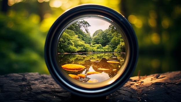 Round lens by the pond