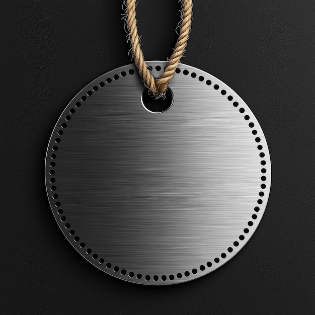 Photo round metal tag with rope