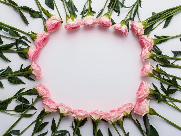 a round mirror with pink roses and a white background