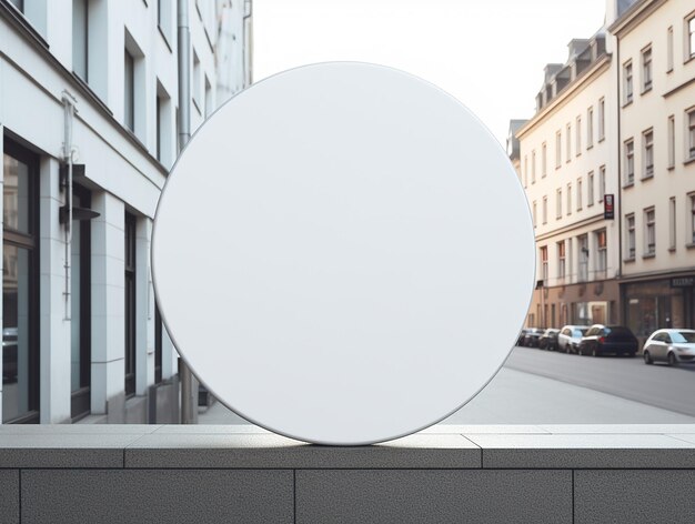 Photo round mock up sign on white building wall