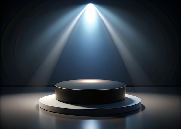 Photo a round object on a pedestal is on a stage with a light on the top