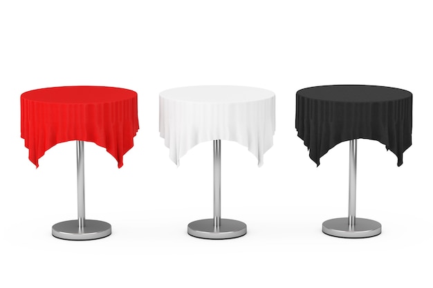 Round Party Dinner Tables with TableCloth on a white background. 3d Rendering