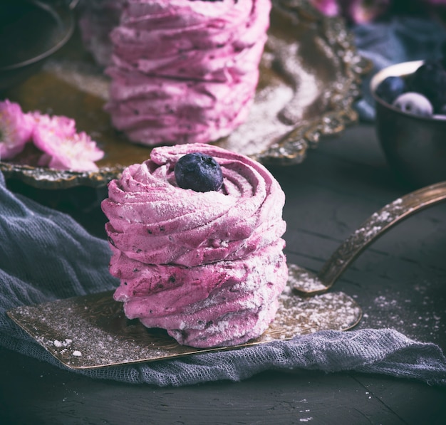 Round pieces of pink marshmallows 