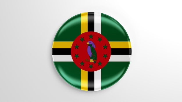 Round Pin Dominica Flag 3D illustration