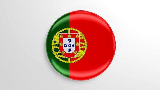 Round Pin Portugal Flag 3D illustration