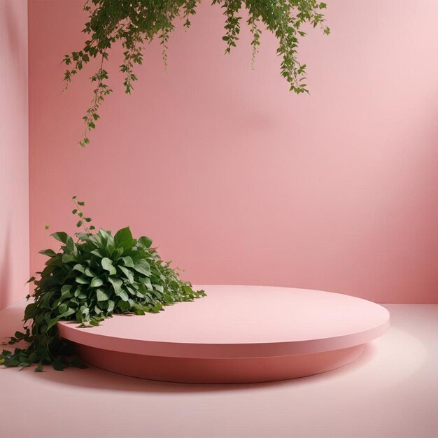 a round pink planter with a round green plant in the center