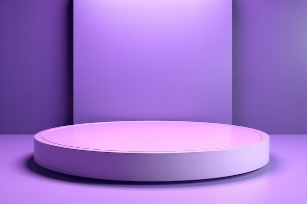 Round pink podium is paired with a purple wall background presenting a simple yet charming display