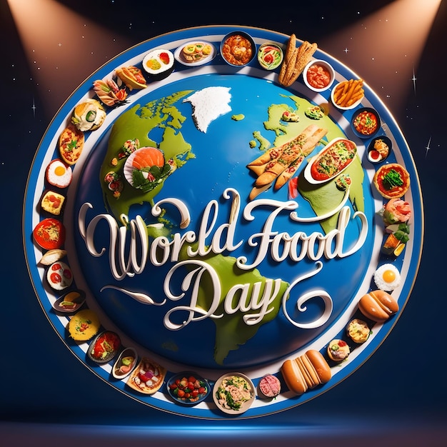 Photo a round plate of food that says world food day