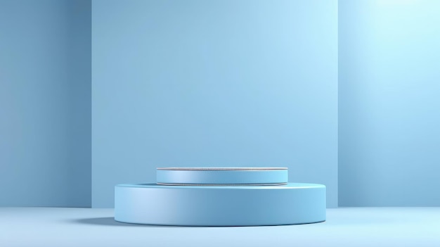 a round platform with a blue base and a white pedestal with a round base.