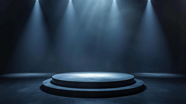 Round Podium Stage Lit by Spotlights Dark Ambiance