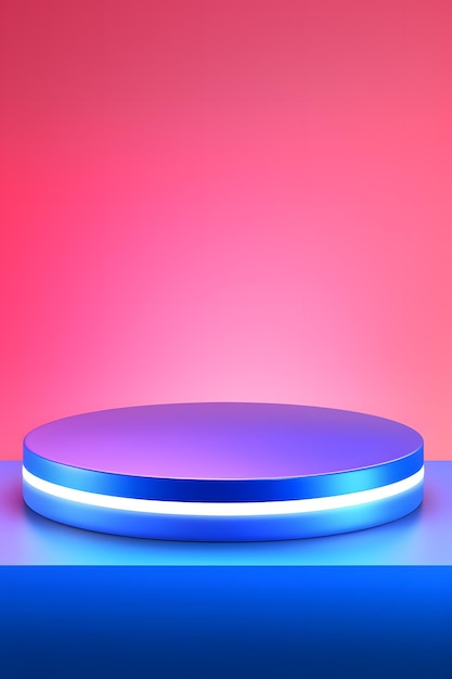 Round podium with circular light stand in pink color background