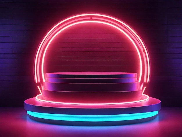 A round podium with a neon light around