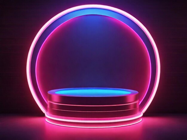 A round podium with a neon light around