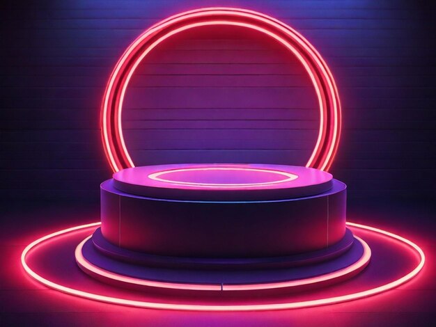 A round podium with a neon light around