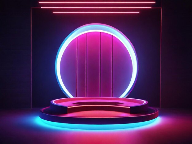 A round podium with a neon light around