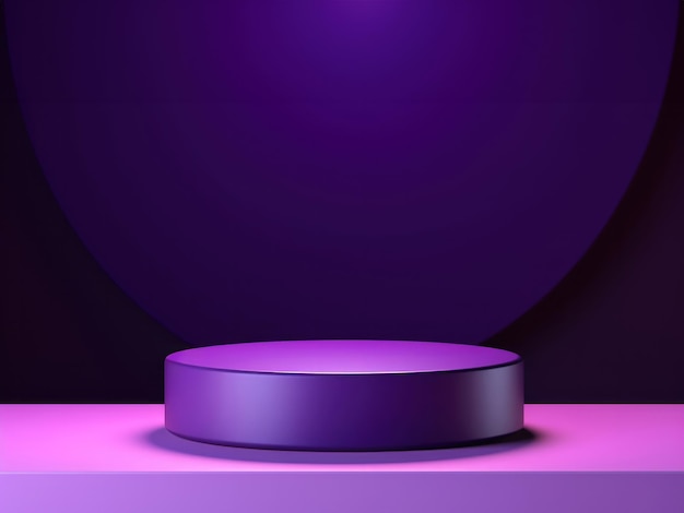 Round podium with a purple background is designed for award ceremonies or to showcase products