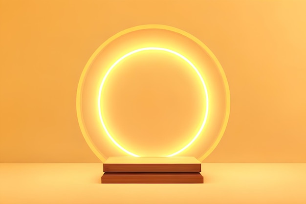 A round Product Podium with a ring light around it and with the orange background wall