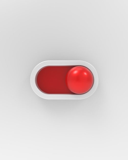 Round red onoff switch on a white background 3D Render