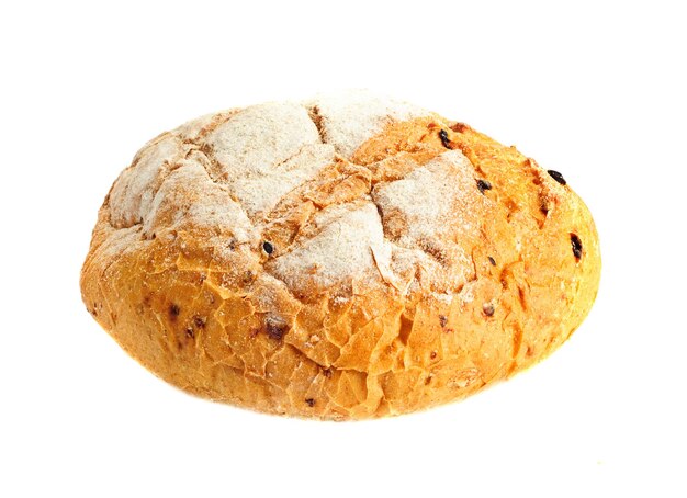 Round shaped fresh bread on the white