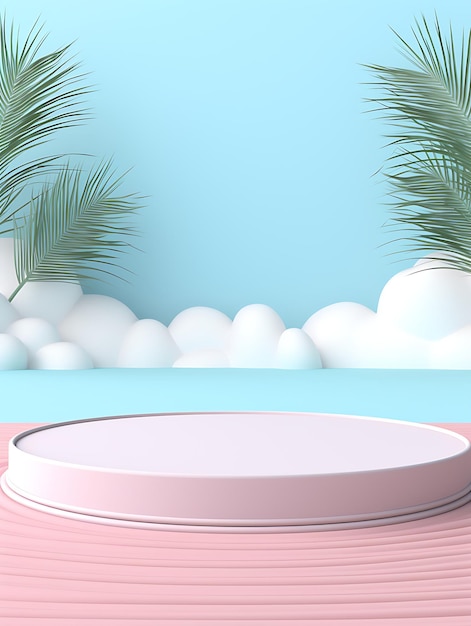 Round stage on the Water wave pattern surface and palm leaves