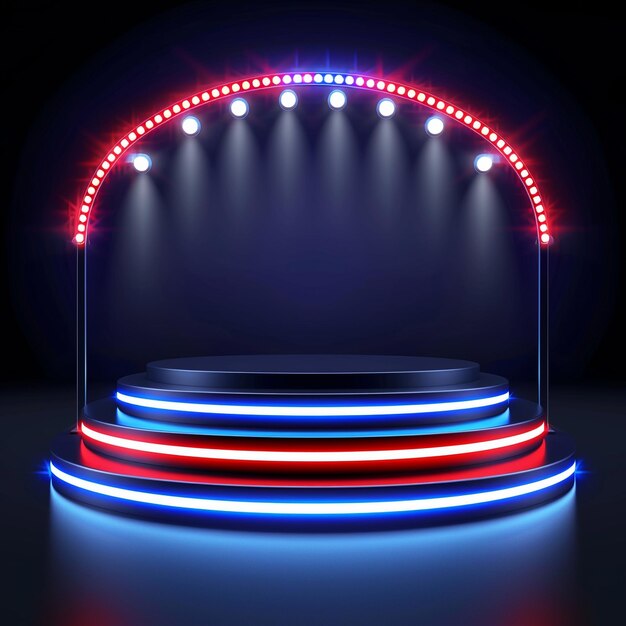 Photo a round stage with a rainbow of lights on it