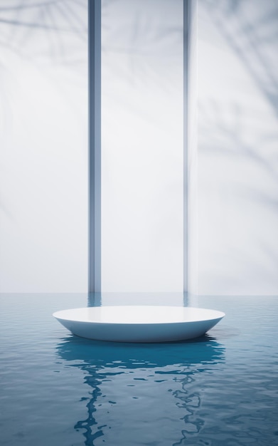 Round stage with water surface background 3d rendering